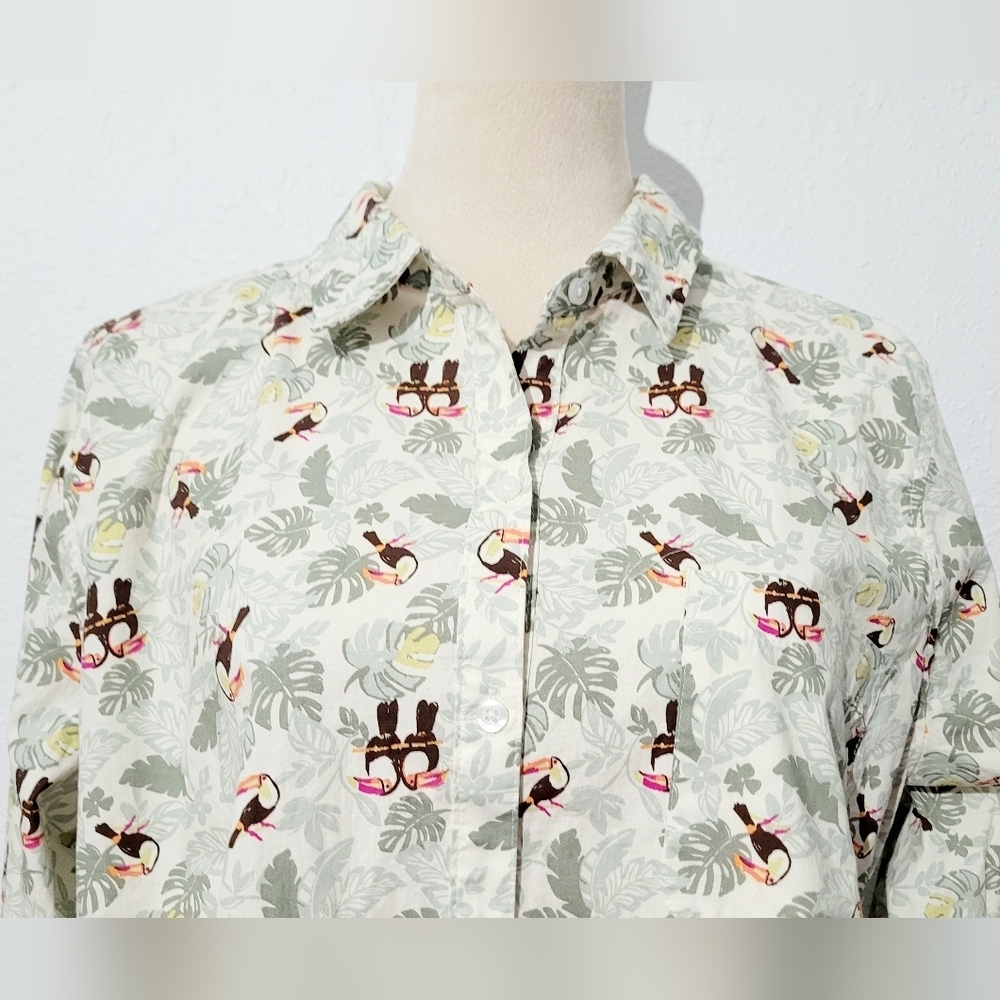 Croft & Barrow Toucan Print Button-Front Shirt Woman Plus SZ XXL Tropical Leaf - Picture 4 of 14